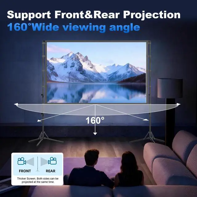 Alt view image 5 of 7 - Projector Screen and Stand,120 inch Portable Projector Screen Indoor Outdoor Projection Screen 16:9 4K HD Wrinkle-Free Light-Weight Movie Screen with Carry Bag for Backyard Movie Night