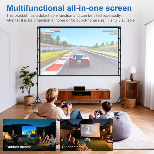 Alt view image 4 of 7 - Projector Screen and Stand,120 inch Portable Projector Screen Indoor Outdoor Projection Screen 16:9 4K HD Wrinkle-Free Light-Weight Movie Screen with Carry Bag for Backyard Movie Night