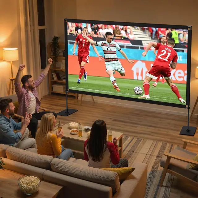 Alt view image 2 of 7 - 120inch Projector Screen with Stand: Portable Projector Screen Outdoor Indoor Front/Rear16:9 4K HD with Carry Bag, Sandbag - Lightweight Movie Screen for Backyard, Camping, Theater