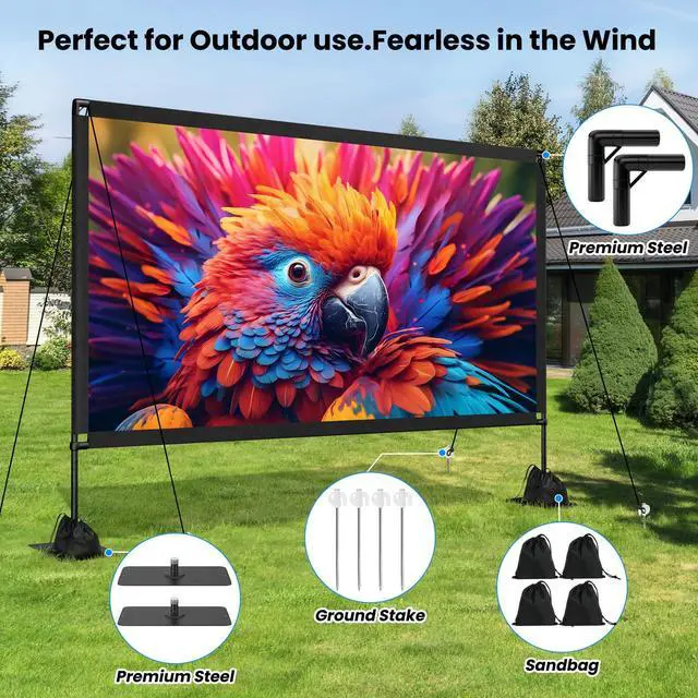Alt view image 6 of 7 - 120inch Projector Screen with Stand: Portable Projector Screen Outdoor Indoor Front/Rear16:9 4K HD with Carry Bag, Sandbag - Lightweight Movie Screen for Backyard, Camping, Theater