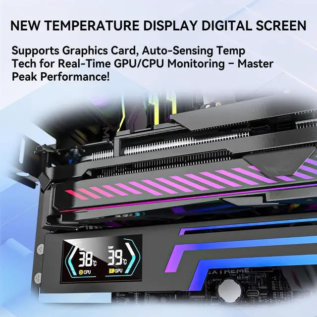 Alt view image 2 of 7 - ARGB GPU Support Bracket with CPU & GPU Temp Display, Universal Graphics Card Support, Multi Angle Adjustable GPU Sag Bracket for Video Cards, GPU Stand Built-in 5V3PIN Addressable RGB Strip