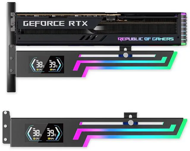 Main image of ARGB GPU Support Bracket with CPU & GPU Temp Display, Universal Graphics Card Support, Multi Angle Adjustable GPU Sag Bracket for Video Cards, GPU Stand Built-in 5V3PIN Addressable RGB Strip