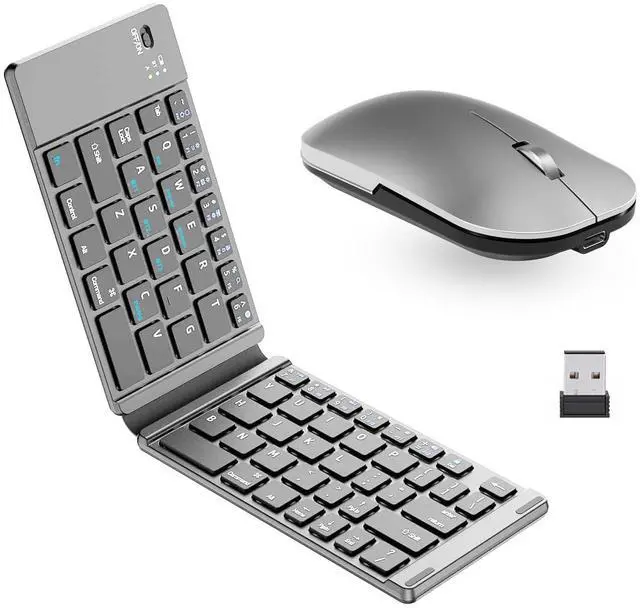 Main image of Foldable Keyboard and Mouse Combo,Bluetooth Keyboard and Mouse Combo for iPad/Mac/Android Tablet/,Portable Rechargeable Keyboard Mouse for iPad/Laptop/MacBook/PC/Computer (Gray)