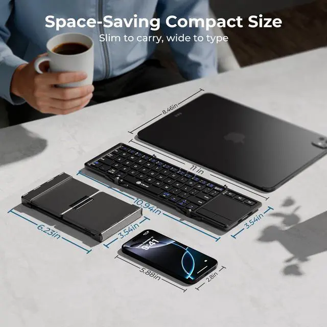 Alt view image 7 of 7 - BK08 Foldable Keyboard with Touchpad for Phone and Tablet, Gray