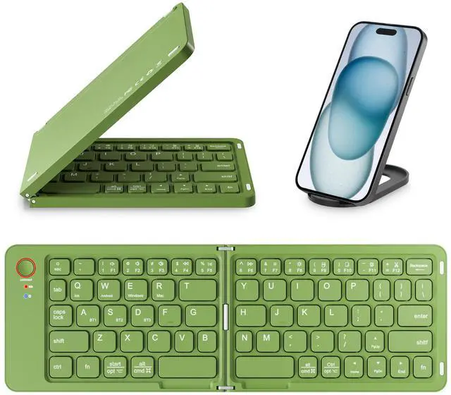 Main image of Mini Foldable Bluetooth Keyboard - Portable Wireless Full Size Keyboard (Sync Up to 3 Devices), Ultra-Slim Aluminum Travel Folding Keyboards for iPhone iPad Mac Android Windows iOS (Green)