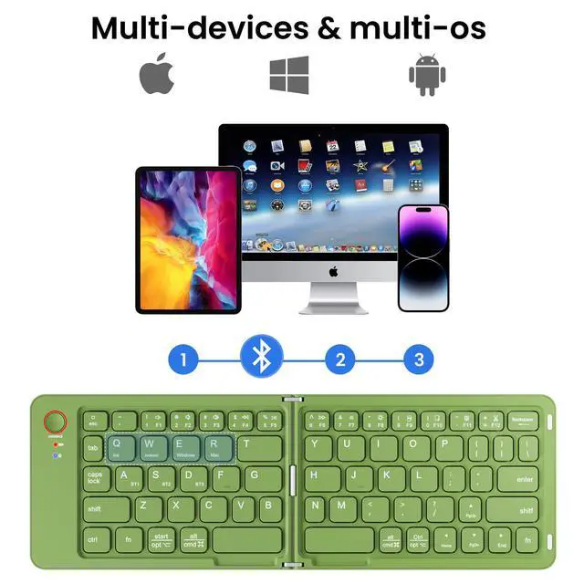 Alt view image 2 of 7 - Mini Foldable Bluetooth Keyboard - Portable Wireless Full Size Keyboard (Sync Up to 3 Devices), Ultra-Slim Aluminum Travel Folding Keyboards for iPhone iPad Mac Android Windows iOS (Green)