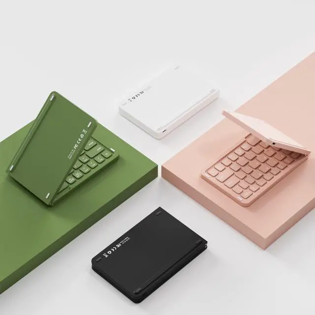 Alt view image 6 of 7 - Mini Foldable Bluetooth Keyboard - Portable Wireless Full Size Keyboard (Sync Up to 3 Devices), Ultra-Slim Aluminum Travel Folding Keyboards for iPhone iPad Mac Android Windows iOS (Green)