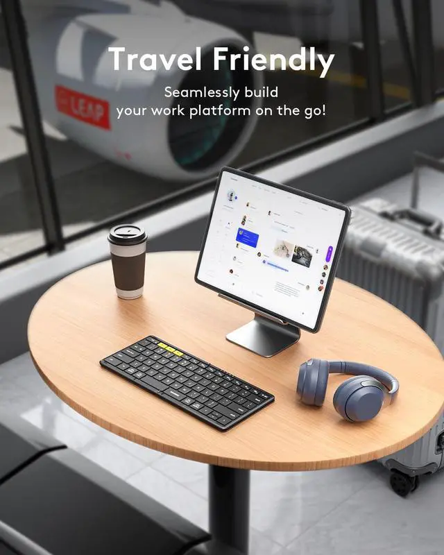 Alt view image 3 of 7 - Full-Size Foldable Bluetooth Keyboard, KF08S Wireless Folding Keyboards with PU Leather Cover, Portable Travel for iPhone iPad Smartphone Tablet Laptop, Android Windows Mac OS, Black