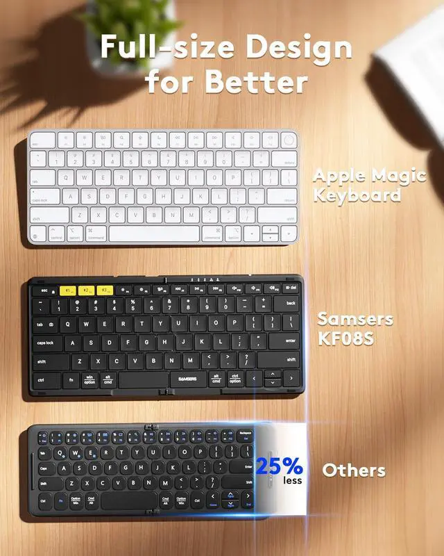 Alt view image 4 of 7 - Full-Size Foldable Bluetooth Keyboard, KF08S Wireless Folding Keyboards with PU Leather Cover, Portable Travel for iPhone iPad Smartphone Tablet Laptop, Android Windows Mac OS, Black