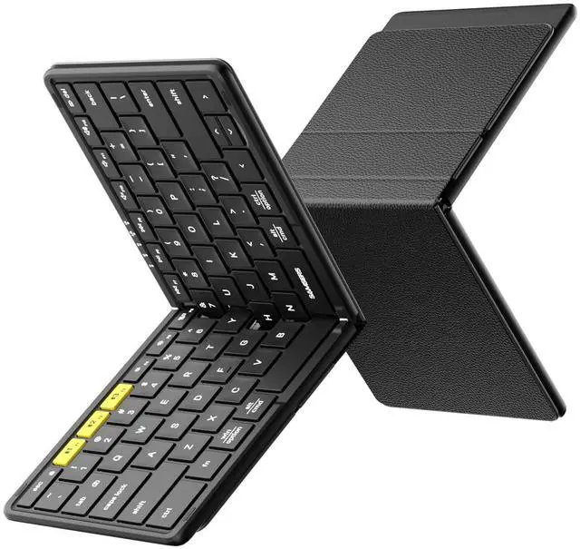 Main image of Full-Size Foldable Bluetooth Keyboard, KF08S Wireless Folding Keyboards with PU Leather Cover, Portable Travel for iPhone iPad Smartphone Tablet Laptop, Android Windows Mac OS, Black