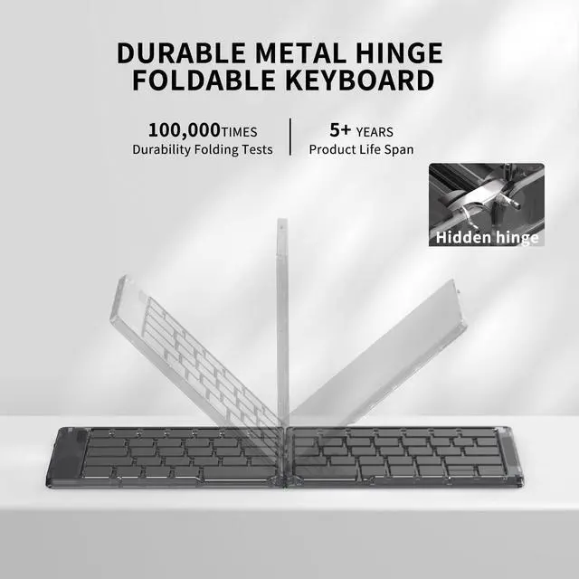 Alt view image 3 of 7 - Foldable & Folding Wireless Keyboard Set Combo for iPad, Transparent Bluetooth Typepad & Mouse, Compatible with iOS, Windows, Android, Smartphones, Laptops, etc.