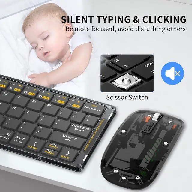 Alt view image 6 of 7 - Foldable & Folding Wireless Keyboard Set Combo for iPad, Transparent Bluetooth Typepad & Mouse, Compatible with iOS, Windows, Android, Smartphones, Laptops, etc.