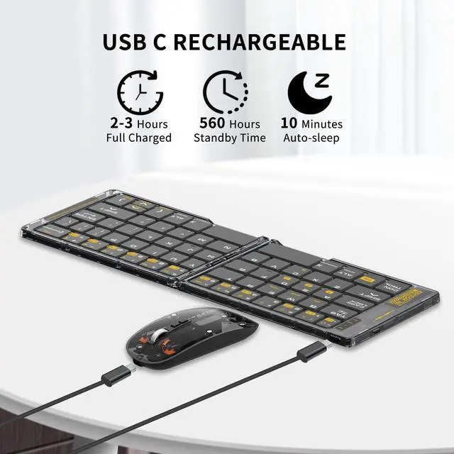 Alt view image 5 of 7 - Foldable & Folding Wireless Keyboard Set Combo for iPad, Transparent Bluetooth Typepad & Mouse, Compatible with iOS, Windows, Android, Smartphones, Laptops, etc.