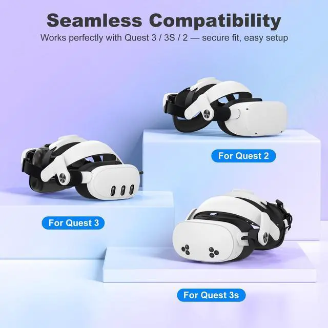 Alt view image 2 of 7 - Batery Head Strap for Meta Quest 3S/3/2 Head Strap, 7500mAh Hot-Swappable Batery Extend 3-4H Playtime, Multi-Point Adjustable VR Headset Strap with Large Support Pad Enhanced Support&Comfort