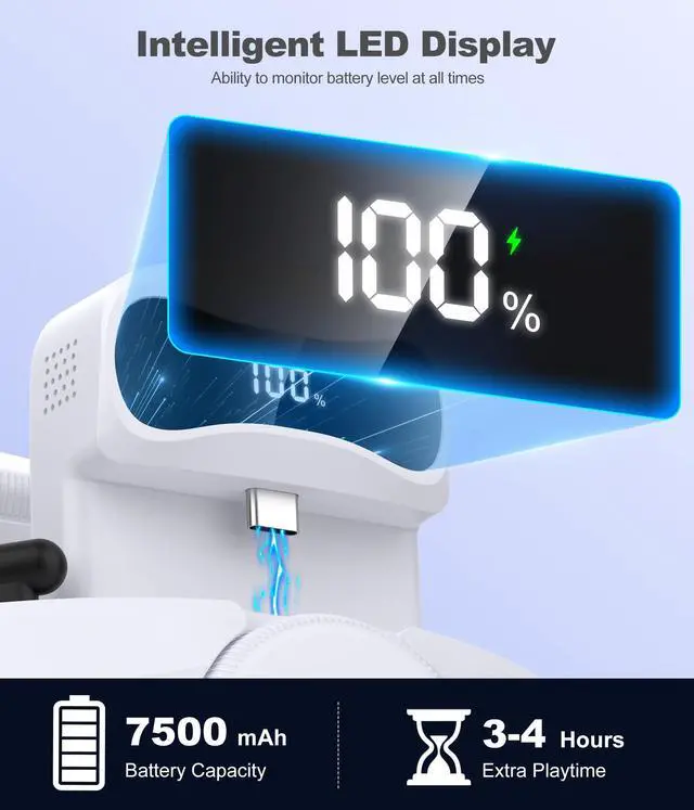 Alt view image 6 of 7 - Batery Head Strap for Meta Quest 3S/3/2 Head Strap, 7500mAh Hot-Swappable Batery Extend 3-4H Playtime, Multi-Point Adjustable VR Headset Strap with Large Support Pad Enhanced Support&Comfort