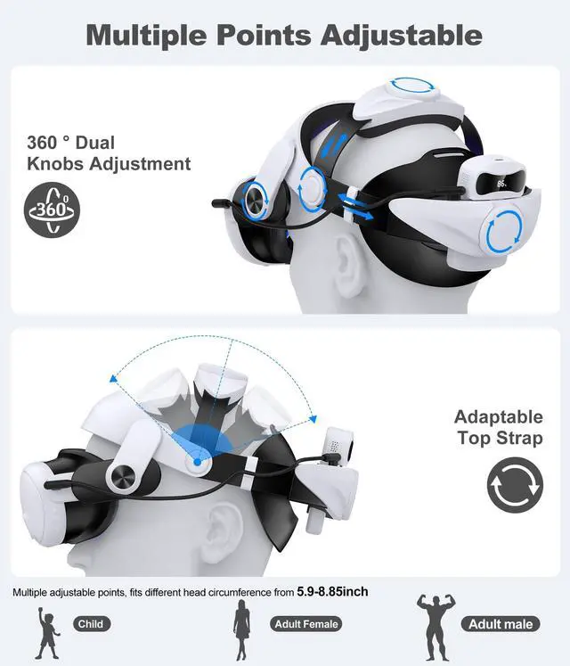 Alt view image 4 of 7 - Head Strap for Meta Quest 3/3S/2 with 7500mAh Hot-Swappable Battery - VR Headset Strap Enhanced Support and Comfort, Adjustable VR Headset Accessories for Oculus - MQ3000