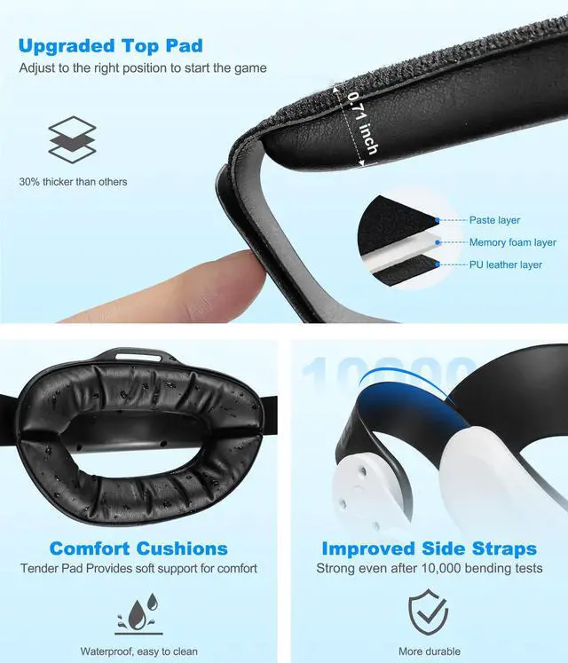 Alt view image 6 of 7 - Head Strap for Meta Quest 3S/Quest 3/Quest 2, Adjustable Elite Strap Replacement for Enhanced Comfort Support for VR Headsets with Head Soft Cushions