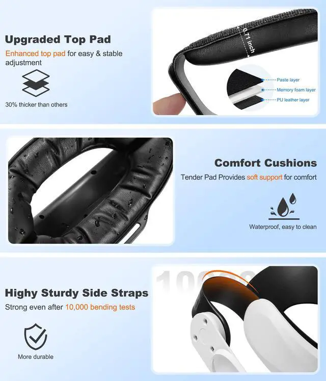 Alt view image 7 of 7 - for Meta Quest 3S/Quest 3/Quest 2 Head Strap with Upgraded Soft Cushion Pad Adjustable Comfortable Lightweight VR Headset Strap, VR Accessories Enhanced Support, Elite Strap Replacement