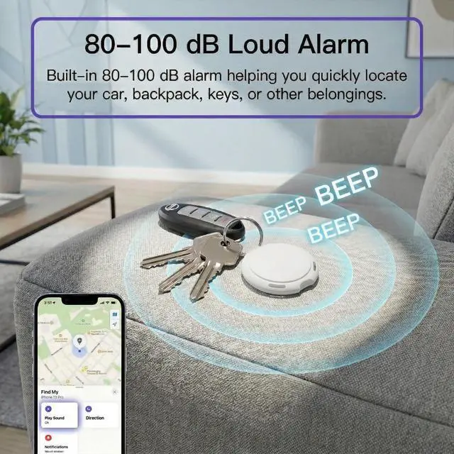 Alt view image 5 of 7 - 2 Pack GPS Tracker for Vehicles No Subscription Car Tracker Works with Apple Find My(iOS Only)Global Tracking Hidden Tracking Devices for Cars Bluetooth Finder with Loud Alarm for Car Bike Dog Luggage