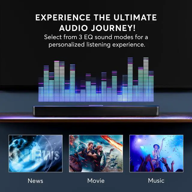 Alt view image 7 of 7 - Soundbar, 2.1 Speaker with Dolby Atmos, 190W Six Speakers 37 inch Sound Bars for TV, Bluetooth & HDMI-ARC Surround Sound System with HDMI-ARC/Optical/AUX/Bluetooth Connection