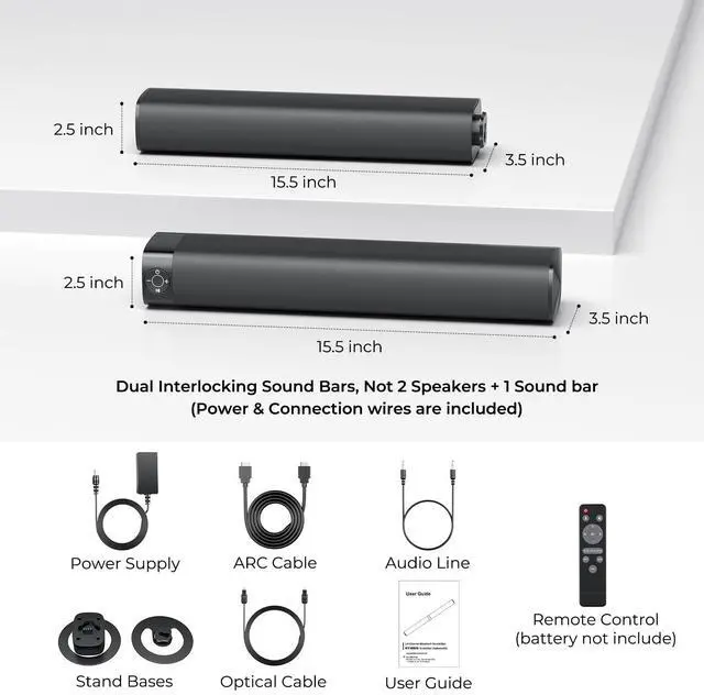 Alt view image 7 of 7 - Sound Bar for Smart TV, 80W Soundbar with Bluetooth/ARC/Opt/AUX Connect, Auto Volume Boost, 3 Equalizer Modes, 2 in 1 Detachable Soundbar for TV/PC/Gaming/Projectors