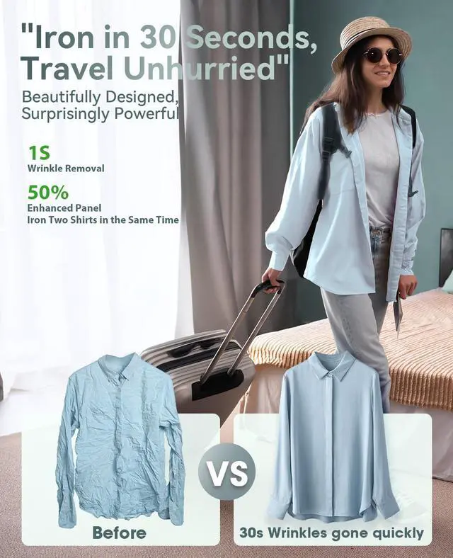 Alt view image 4 of 7 - Travel Steamer for Clothes,100-220V Portable Iron,15s Heat Up,Steamer Iron 2 In 1, Travel Size,Large Ceramic Heat Panel,for Global and Europe