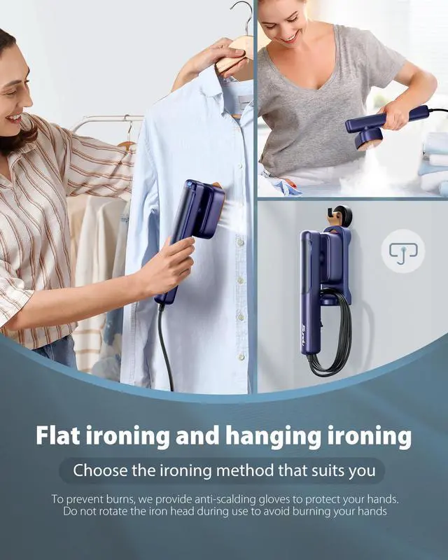 Alt view image 3 of 7 - Steamer for Clothes,Portable 2-in-1 Travel Steamer&Iron,15s Fast Heat-up,100ml Water Tank,Ironing Gloves,25 Min Powerful Continuous Steam,1200W&4 Modes Light Steam Iron for Travel&Home(Sapphire)