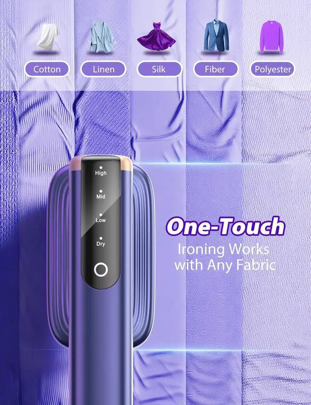 Alt view image 6 of 7 - Travel Steamer for Clothes with 180 ml Water Tanks,15s Fast Heat-up,24 g/min Strong Steam Performance, Portable Garment Steamer with Touch Control, LED Display, Steam Iron(Blue Gold)