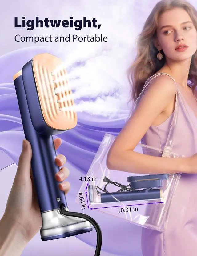 Alt view image 7 of 7 - Travel Steamer for Clothes with 180 ml Water Tanks,15s Fast Heat-up,24 g/min Strong Steam Performance, Portable Garment Steamer with Touch Control, LED Display, Steam Iron(Blue Gold)