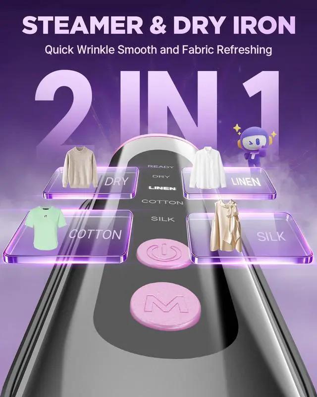 Alt view image 2 of 7 - Travel Steamer for Clothes, Fast Heat-Up & Wrinkle Remover 100-240V Steamer Iron for Clothes 2 In 1, Portable Handheld Garment Steamer, Clothes Steamer with Large Ceramic Heat Panel, for Travel/Home