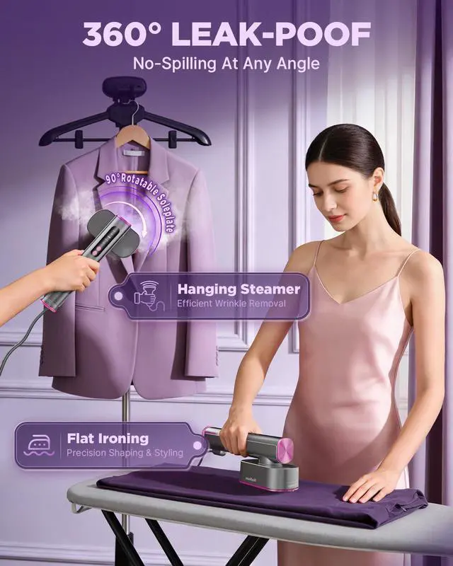 Alt view image 5 of 7 - Travel Steamer for Clothes, Fast Heat-Up & Wrinkle Remover 100-240V Steamer Iron for Clothes 2 In 1, Portable Handheld Garment Steamer, Clothes Steamer with Large Ceramic Heat Panel, for Travel/Home