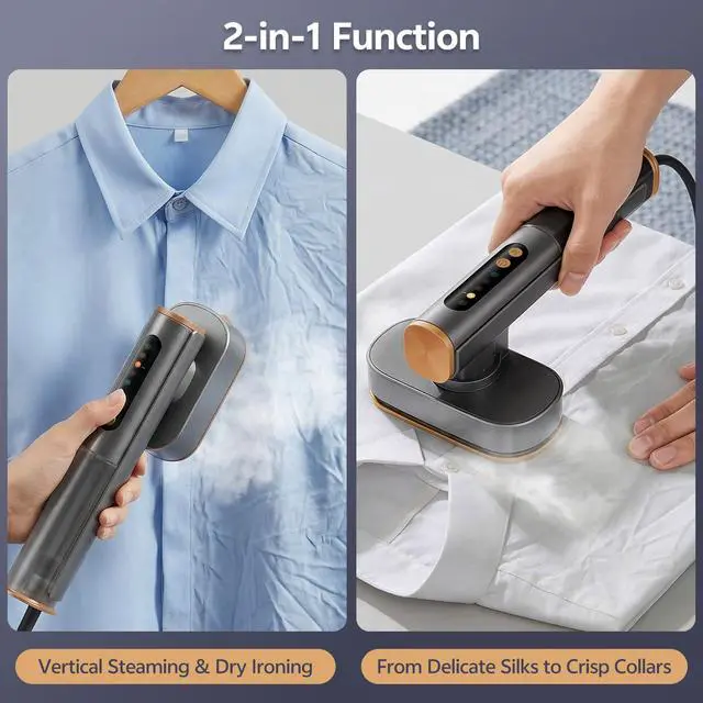 Alt view image 5 of 7 - Travel Steamer for Clothes, Dual Voltage 100-240V Portable Garment Steamer, 2-in-1 Steamer & Iron, 15s Fast Heat-Up Quick Wrinkle Removal, Compact Steamer for Travel & Home (Grey)