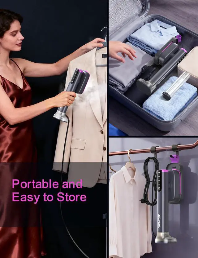 Alt view image 7 of 7 - Travel Steamer for Clothes,Portable Handheld Garment Steamer,15s Fast Heat-up,2 Water Tanks (180 ml and 100 ml),Steamer Ironing Gloves,45 Minutes of Continuous Ironing for Travel,Home(grey)