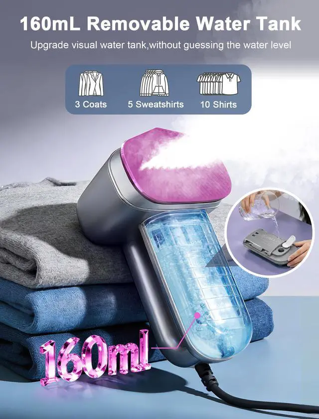 Alt view image 5 of 7 - Travel Steamer for Clothes,Handheld Steamer for Clothes,2 in 1 steamer and iron,160ml Large Water Tank Portable Steamer for Clothes,6 Steam Mode&Dual-Layer Heated Steam Plate,120V for Home,Office