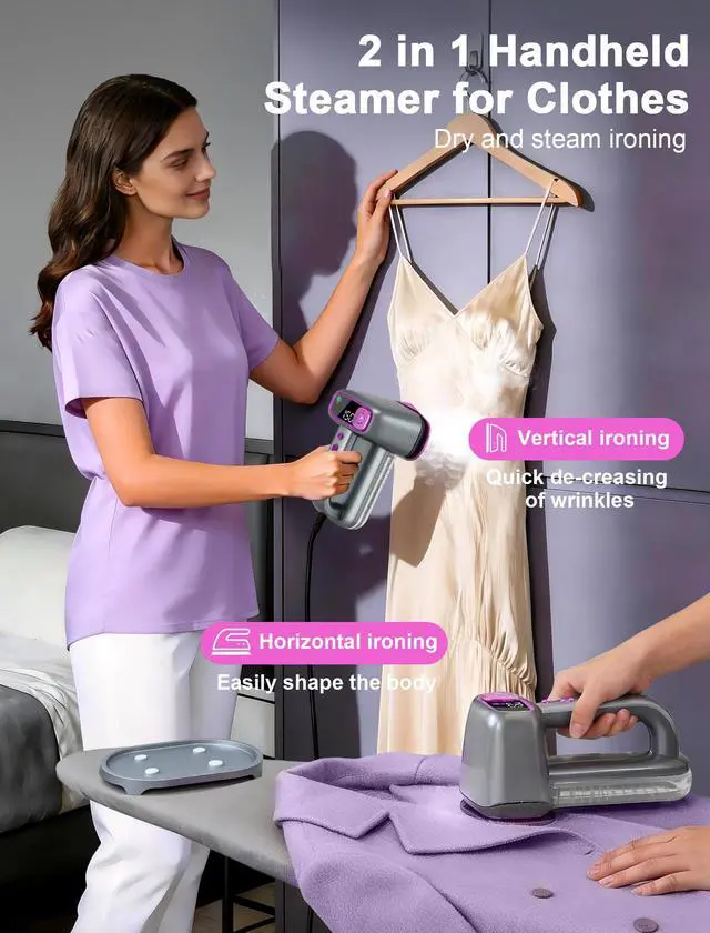 Alt view image 7 of 7 - Travel Steamer for Clothes,Handheld Steamer for Clothes,2 in 1 steamer and iron,160ml Large Water Tank Portable Steamer for Clothes,6 Steam Mode&Dual-Layer Heated Steam Plate,120V for Home,Office
