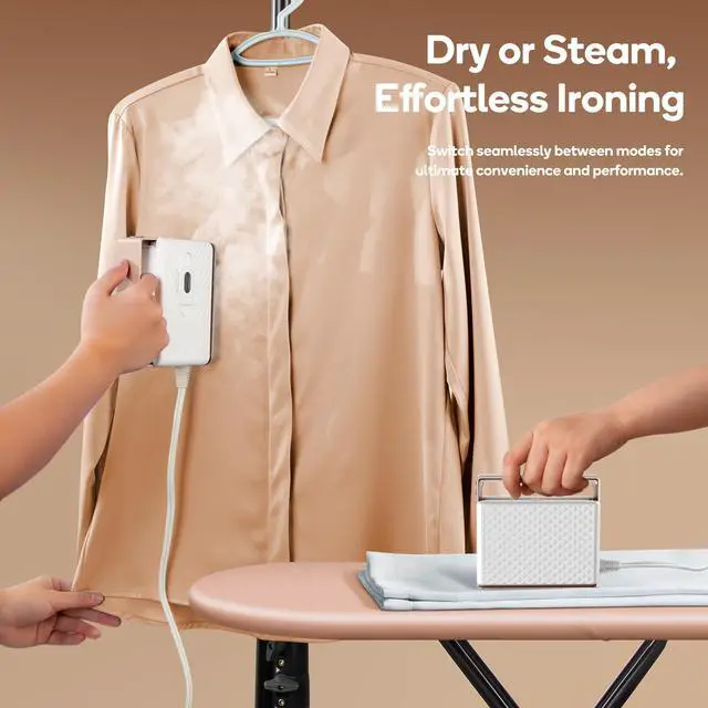 Alt view image 5 of 7 - Travel Steam Iron for Clothes, Global Voltage 100-240V Handheld Steamer, 293 Dry Ironing, Non-Stick Ceramic Soleplate, Horizontal & Vertical Steaming, Auto-off, Silicone Mat & Bag, 1.5 lbs