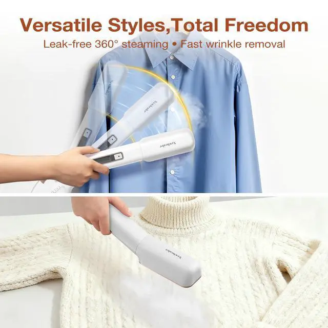 Alt view image 5 of 7 - 2in1 Travel Iron with Global Voltage (No Clamp), 100-240V Clothes Steamer, Dry Ironing & 2 Steam Levels, Non-Stick Ceramic Soleplate, Fabric Wrinkle Remover, Auto-off, Self Cleaning, Gold