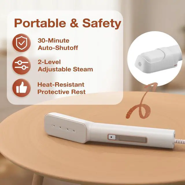 Alt view image 7 of 7 - 2in1 Travel Iron with Global Voltage (No Clamp), 100-240V Clothes Steamer, Dry Ironing & 2 Steam Levels, Non-Stick Ceramic Soleplate, Fabric Wrinkle Remover, Auto-off, Self Cleaning, Gold