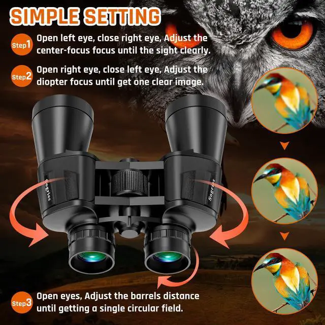 Alt view image 4 of 7 - 20x50 High Power Binoculars for Adults with Low Light Night Vision,Military Compact HD Professional/Daily Waterproof Binoculars for Bird Watching Hunting/Traveling/Outdoor