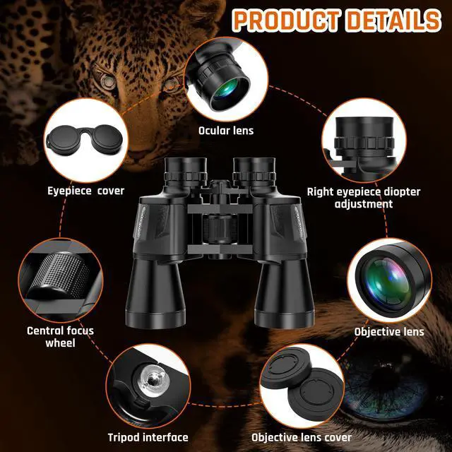 Alt view image 6 of 7 - 20x50 High Power Binoculars for Adults with Low Light Night Vision,Military Compact HD Professional/Daily Waterproof Binoculars for Bird Watching Hunting/Traveling/Outdoor