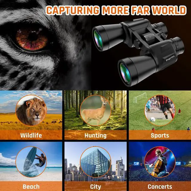 Alt view image 7 of 7 - 20x50 High Power Binoculars for Adults with Low Light Night Vision,Military Compact HD Professional/Daily Waterproof Binoculars for Bird Watching Hunting/Traveling/Outdoor
