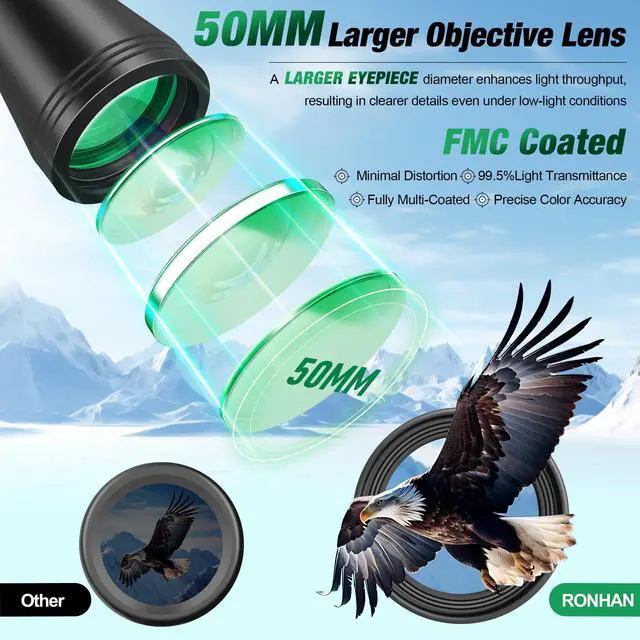 Alt view image 2 of 7 - Binoculars for Adults High Powered, Military HD Professional/Daily Waterproof 20x50 Binoculars for Bird Watching Travel Hunting Football Games Stargazing with Carrying Case & Strap