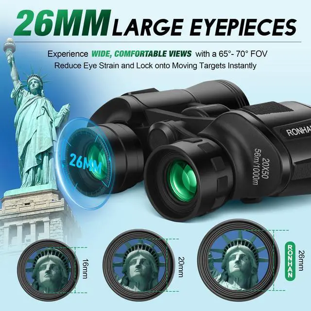 Alt view image 3 of 7 - Binoculars for Adults High Powered, Military HD Professional/Daily Waterproof 20x50 Binoculars for Bird Watching Travel Hunting Football Games Stargazing with Carrying Case & Strap