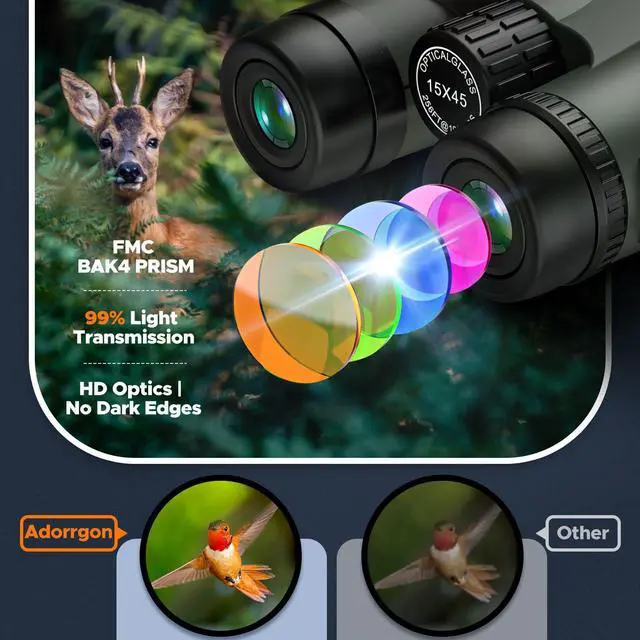 Alt view image 3 of 6 - 15x45 HD Binoculars for Adults High Powered with Phone Adapter, Tripod and Tripod Adapter - Large View Binoculars with Clear Low Light Vision for Bird Watching Cruise Travel