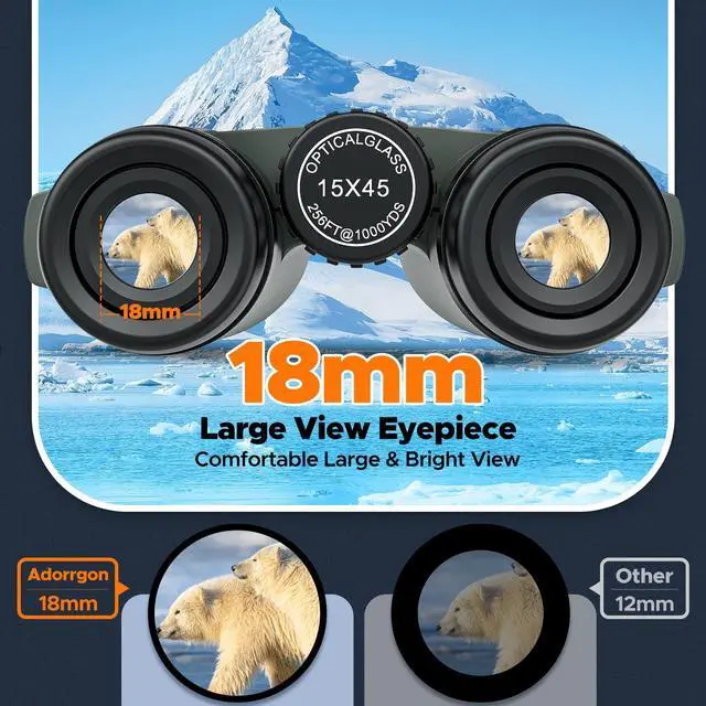 Alt view image 2 of 6 - 15x45 HD Binoculars for Adults High Powered with Phone Adapter, Tripod and Tripod Adapter - Large View Binoculars with Clear Low Light Vision for Bird Watching Cruise Travel