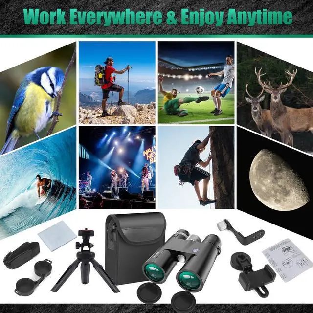 Alt view image 6 of 6 - 18X50 High Powered Binoculars for Adults with Upgraded Phone Adapter, Tripod and Tripod Adapter,Waterproof Compact Binoculars with Low Light Vision for Bird Watching,Travel,Sightseeing