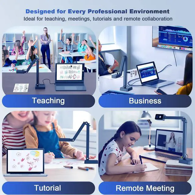 Alt view image 7 of 7 - 4K Document Camera for Teacher and Classroom, 8MP USB Webcam & Visualiser for A4 A3 Document, Doc Cam with Foldable Alloy Stand, Autofocus, LED Light & Mic, Work with Zoom, Mac, Windows, Chromebook
