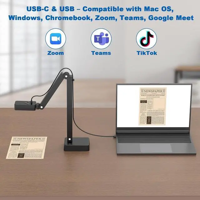Alt view image 3 of 7 - 4K USB Document Camera for Teachers, 8MP Doc Cam with Auto Focus & Dual Mic, Foldable A3 Book Scanner & Visualizer Camera with LED Light, Plug & Play for Zoom, Classroom, Mac, Windows, Chromebook