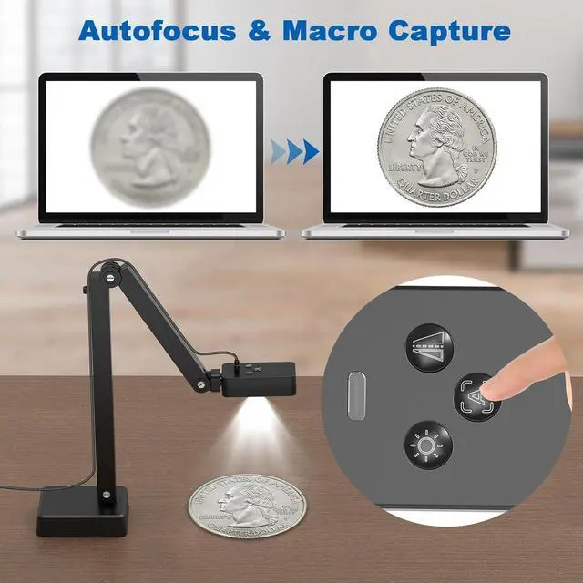 Alt view image 5 of 7 - 4K USB Document Camera for Teachers, 8MP Doc Cam with Auto Focus & Dual Mic, Foldable A3 Book Scanner & Visualizer Camera with LED Light, Plug & Play for Zoom, Classroom, Mac, Windows, Chromebook