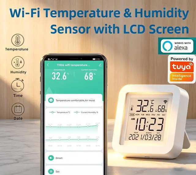 Alt view image 2 of 7 - Smart WiFi Temperature Humidity Monitor: TUYA Wireless Temperature Humidity Sensor with APP Notification Alerts, WiFi Thermometer Hygrometer for Home Pet Garage,Compatible with Alexa